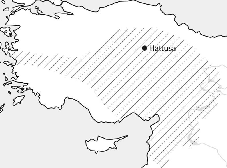 ヒッタイト王国の最盛期の領土(斜線部分)