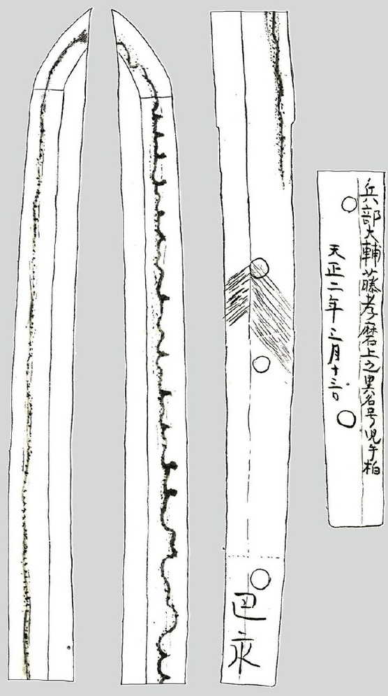 『図説刀剣名物帳』(雄山閣)に掲載されている、「名物 児手柏包永」の押形。