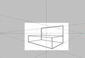2点透視のパース定規を作成し、建物部分を描画する