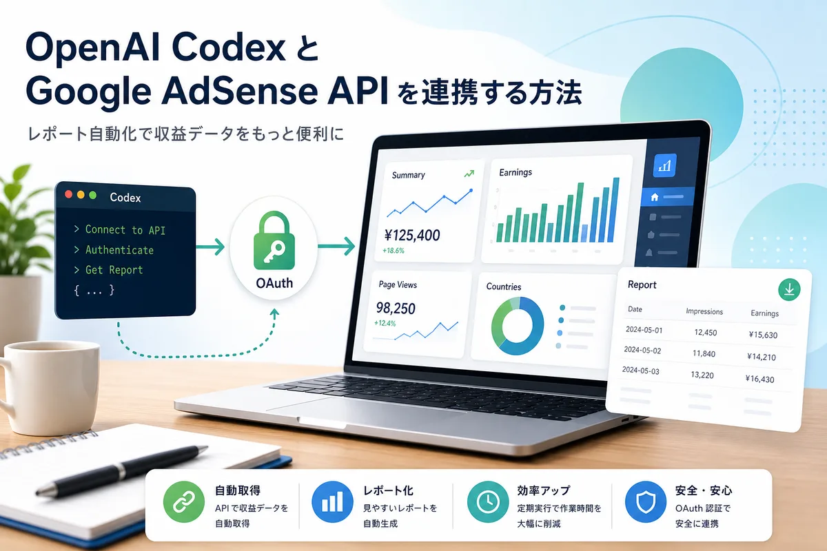 CodexとGoogleアドセンスAPIをOAuth認証で接続し収益レポートを確認するイメージ画像